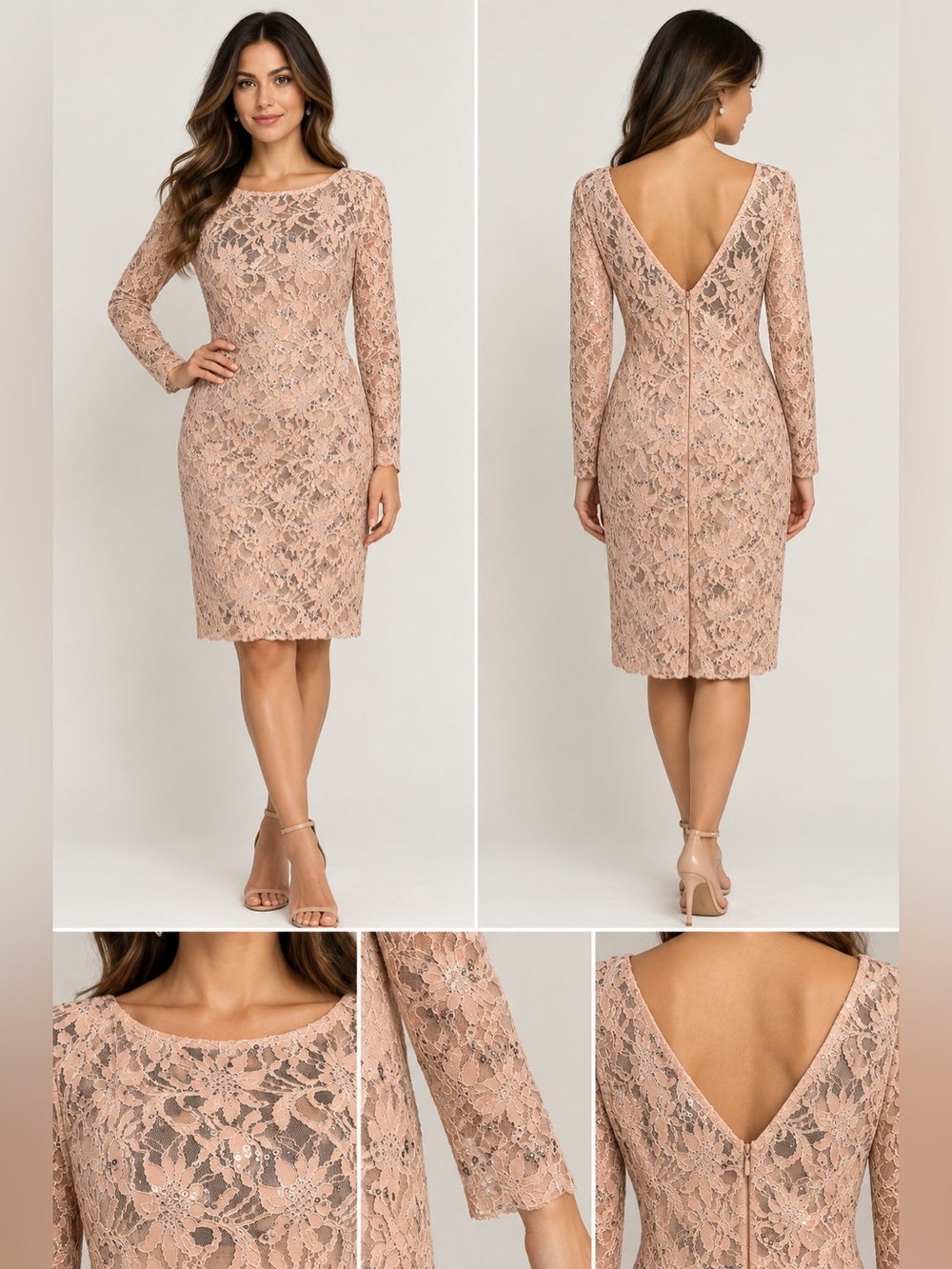 JS Collections Blush Pink Lace Long-Sleeve Dress